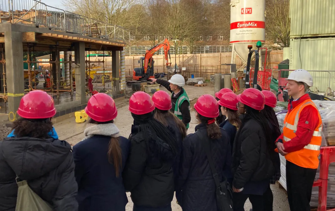 Students considering careers in architecture, engineering and surveying visit site of new Sixth Form Centre and Library