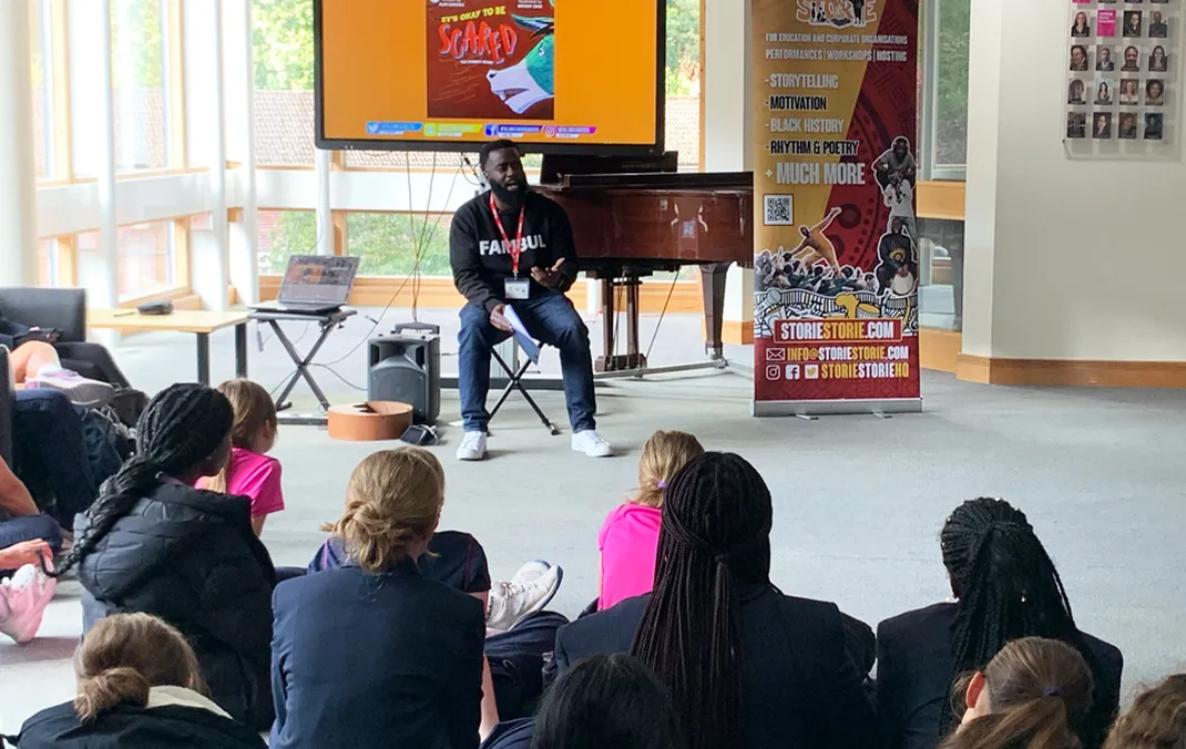 High velocity poetry performance energises Monday morning at Woldingham