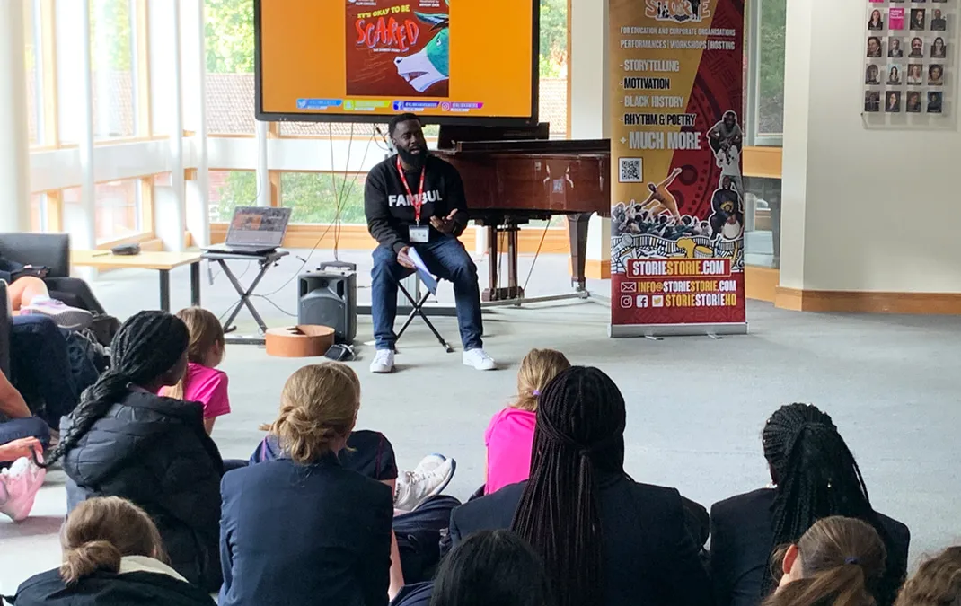 High velocity poetry performance energises Monday morning at Woldingham